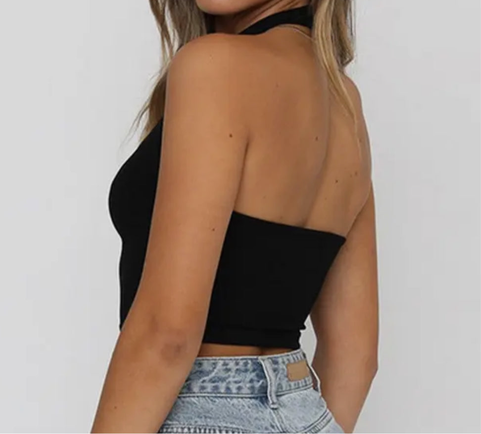 BLACK BACKLESS TANK TOP