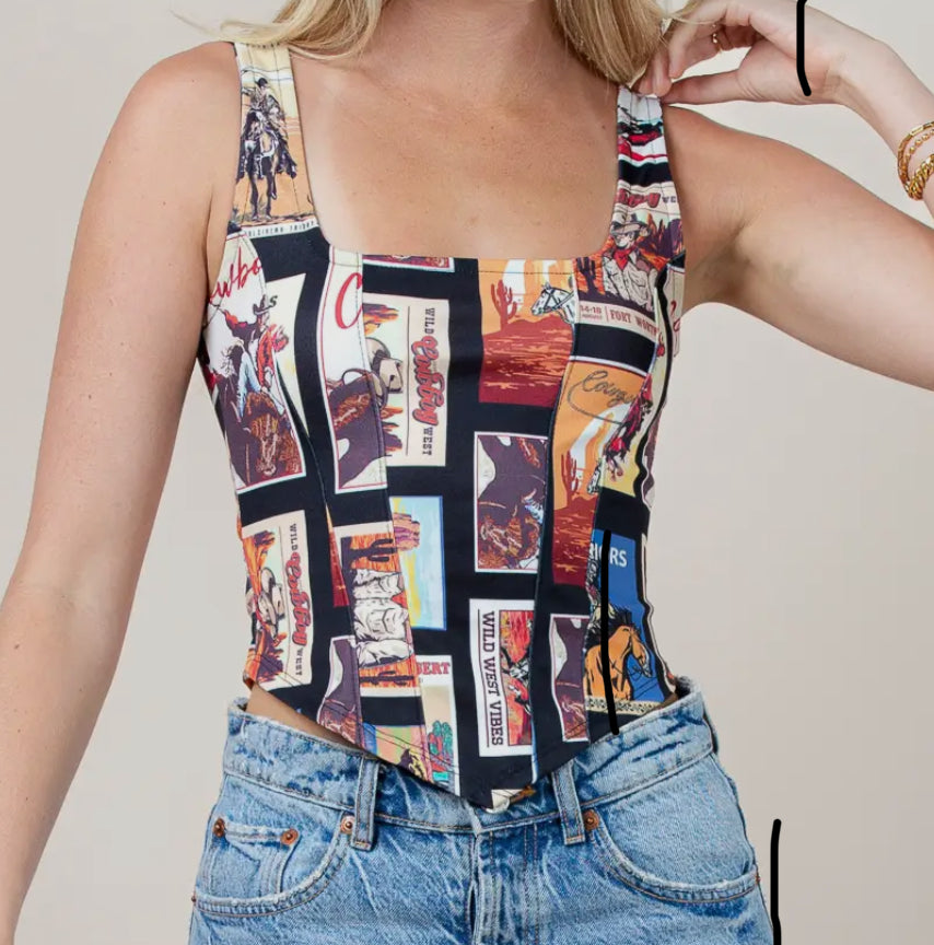 COWBOY STAMP CORSET TOP
