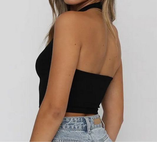 BLACK BACKLESS TANK TOP