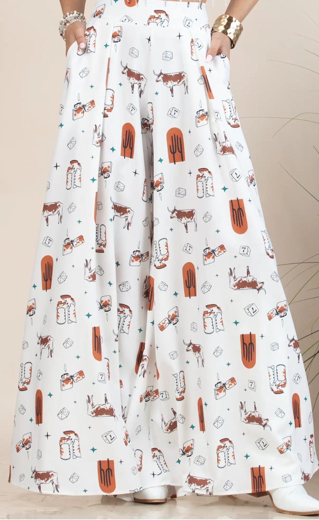 WESTERN WHITE FLOWY PANTS