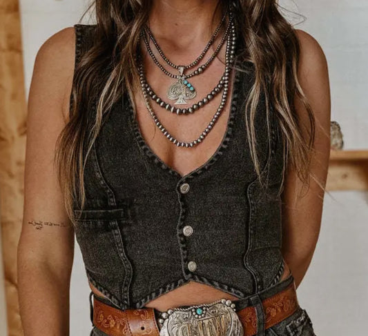 DENIM COWGIRL VEST TOP