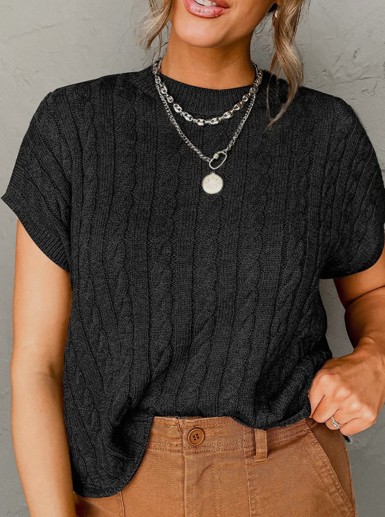 Crew Neck Knit Short Sleeve Sweater