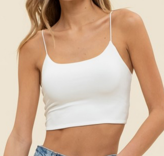 White Cropped Spaghetti Strapped Top