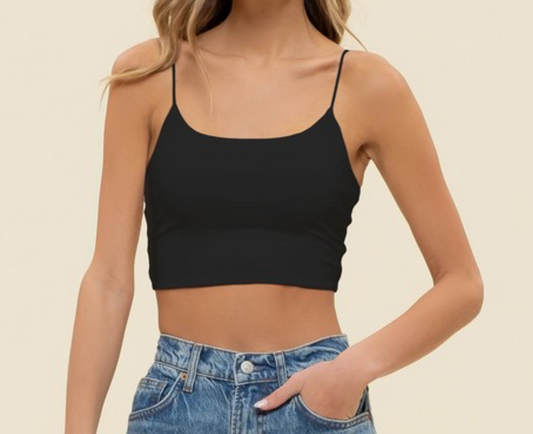 Black Cropped Spaghetti Strapped Tank