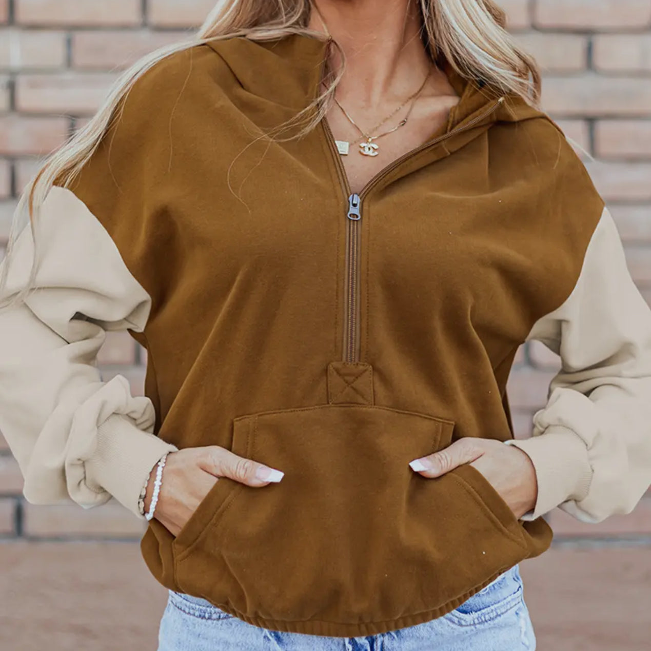 Brown and Beige Quarter Zip